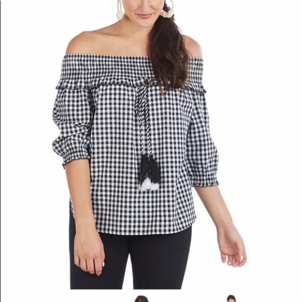Mud Pie black and white off the shoulder top.